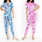 Mustriline helesinine trikotaaz jumpsuit