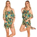 Avatud õlgadega camo stiilis lühike jumpsuit