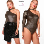 Suured numbrid! Ühe varrukaga kuldne sädelev choker-body