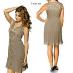 Heine pitsiliste detailidega beež plisseeritud kleit