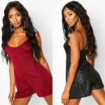 Glitter efektiga sädelev veinipunane lühike jumpsuit