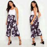 Rasedate must-valge lillelised culotte-püksid