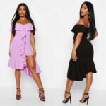 Avatud õlgadega lilla värvi asümmeetriline kleit Celina