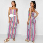 Mitmevärviliste triipudega suvine maksikleit