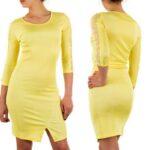 Voyelles pitsdetailidega pidulikum kollane kleit Brenda