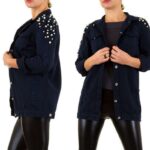 Noémi Kent Paris pärlite ning lõhkiste detailidega pikem tumesinine teksajakk