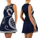 Tikandiga tumesinine tekstuurne pidulik skater-kleit Arianna