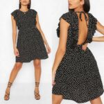 Avatud seljaosaga täpiline must kleit Valeria