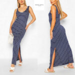 Brave Soul London lõhikuga triibuline suvine maksikleit