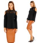 Avatud õlgadega pidulik must pluus