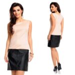 Nahkse seelikuosaga beez-must kleit Mayaadi