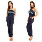 Taskutega tumesinine pikk viskoosist jumpsuit