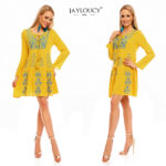 Boho stiilis tikandiga sinepikollane viskooskleit